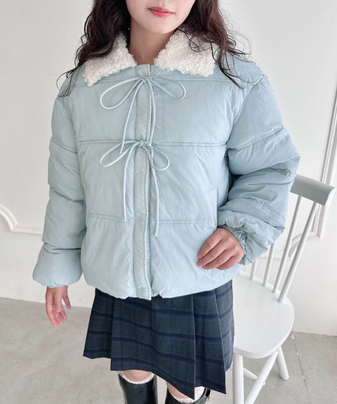 プードルファーフロントリボンパデットジャケット | LO2254025 | ライトブルー