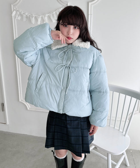 プードルファーフロントリボンパデットジャケット | LO2254025 | ライトブルー