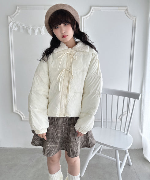 プードルファーフロントリボンパデットジャケット | LO2254025 | アイボリー