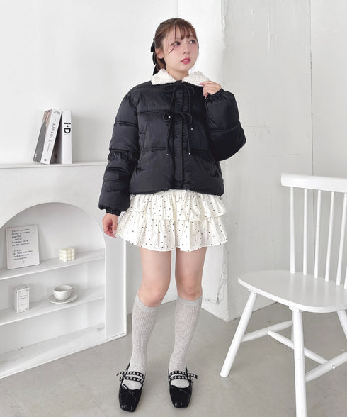 プードルファーフロントリボンパデットジャケット | LO2254025 | ブラック