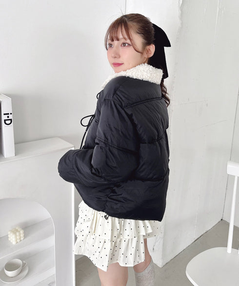 プードルファーフロントリボンパデットジャケット | LO2254025 | ブラック