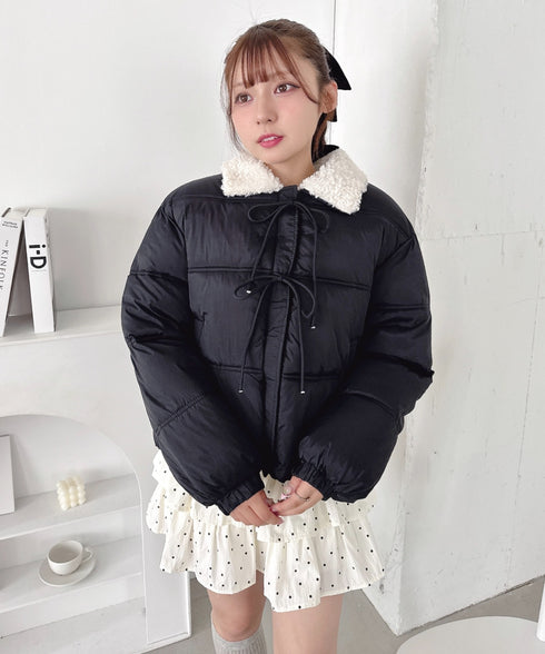 プードルファーフロントリボンパデットジャケット | LO2254025 | ブラック