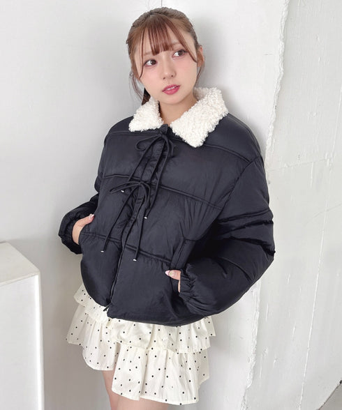 プードルファーフロントリボンパデットジャケット | LO2254025 | ブラック