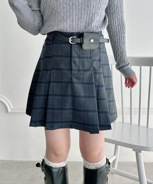 ポーチベルト付きパネルプリーツミニスカート | LO2256064 | その他1