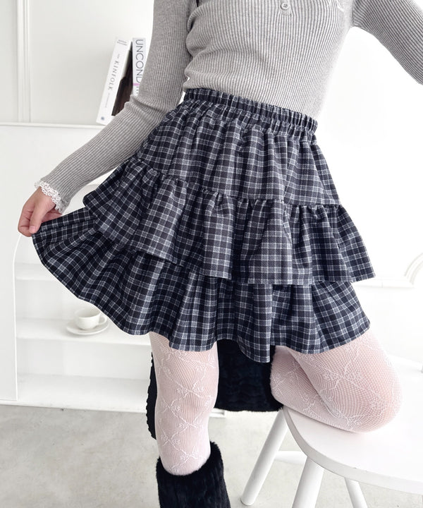 【チェック&無地】ウールライクフリルミニスカパン | LO2254034 | ブラック系その他