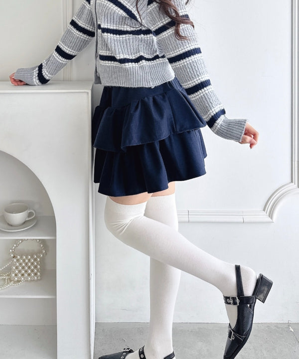 【チェック&無地】ウールライクフリルミニスカパン | LO2254034 | ネイビー