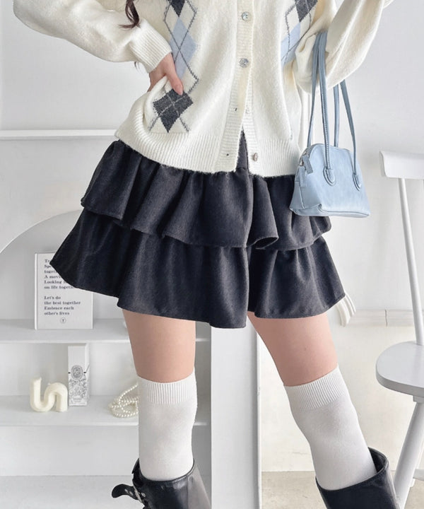 【チェック&無地】ウールライクフリルミニスカパン | LO2254034 | チャコールグレー