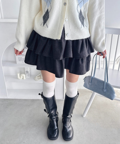 【チェック&無地】ウールライクフリルミニスカパン | LO2254034 | チャコールグレー