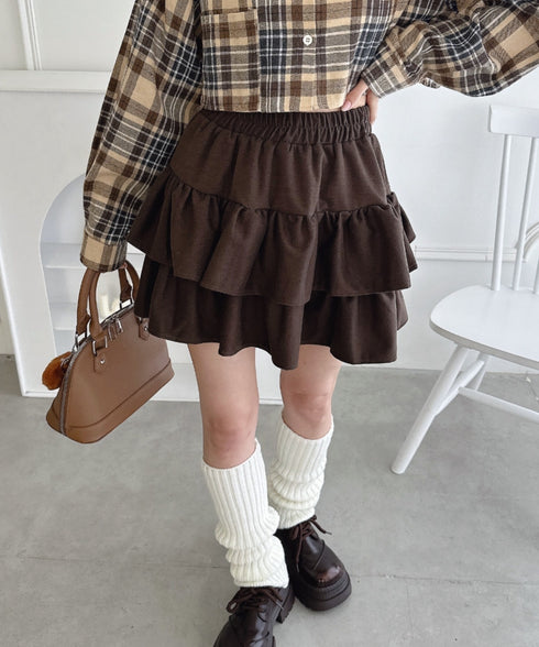 【チェック&無地】ウールライクフリルミニスカパン | LO2254034 | ブラウン