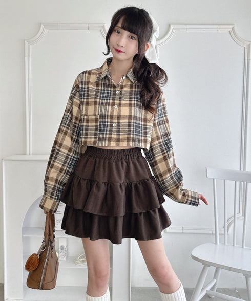【チェック&無地】ウールライクフリルミニスカパン | LO2254034 | ブラウン