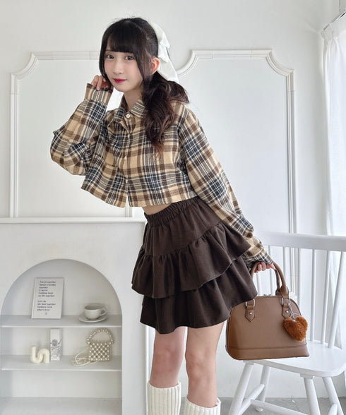 【チェック&無地】ウールライクフリルミニスカパン | LO2254034 | ブラウン