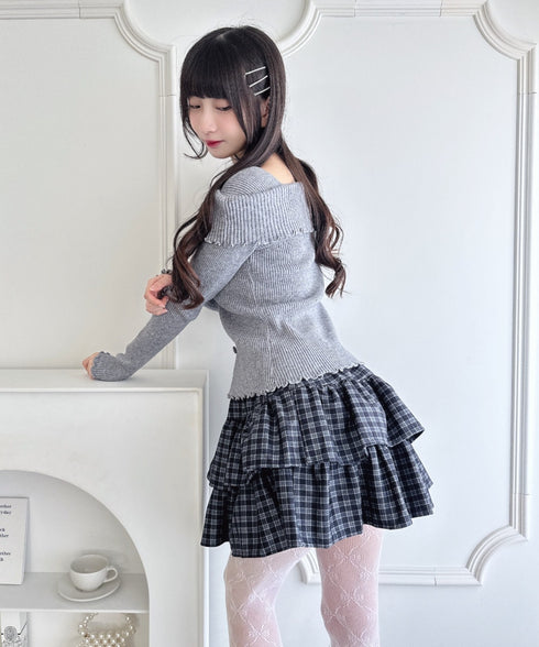 【チェック&無地】ウールライクフリルミニスカパン | LO2254034 | ブラック系その他