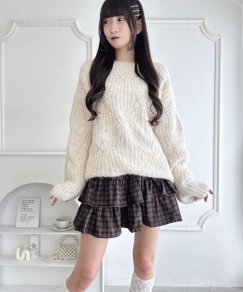 【チェック&無地】ウールライクフリルミニスカパン | LO2254034 | ブラウン系その他