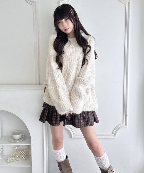 【チェック&無地】ウールライクフリルミニスカパン | LO2254034 | ブラウン系その他