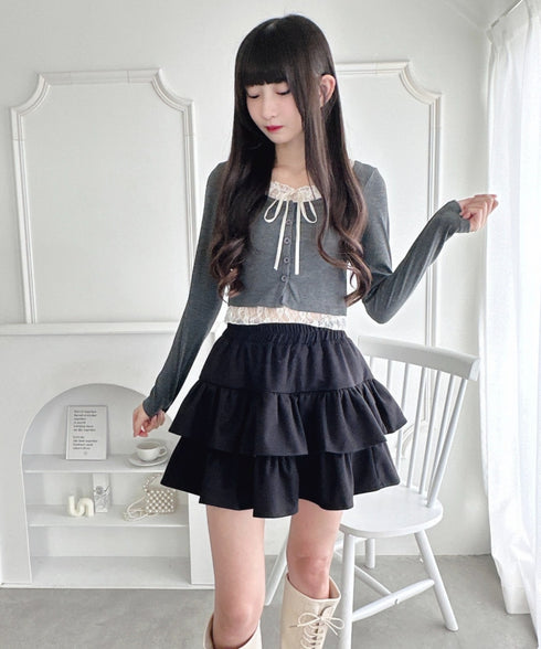 【チェック&無地】ウールライクフリルミニスカパン | LO2254034 | ブラック