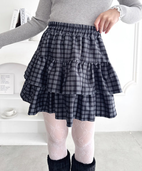 【チェック&無地】ウールライクフリルミニスカパン | LO2254034 | ブラック系その他