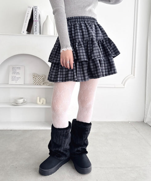 【チェック&無地】ウールライクフリルミニスカパン | LO2254034 | ブラック系その他