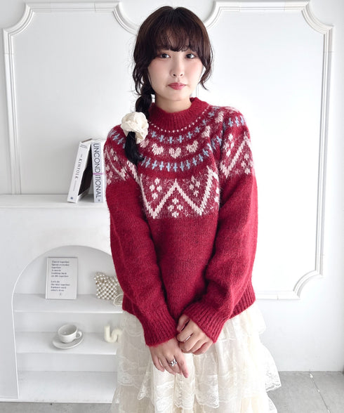 ハートノルディックニットトップス | LO2254028 | レッド