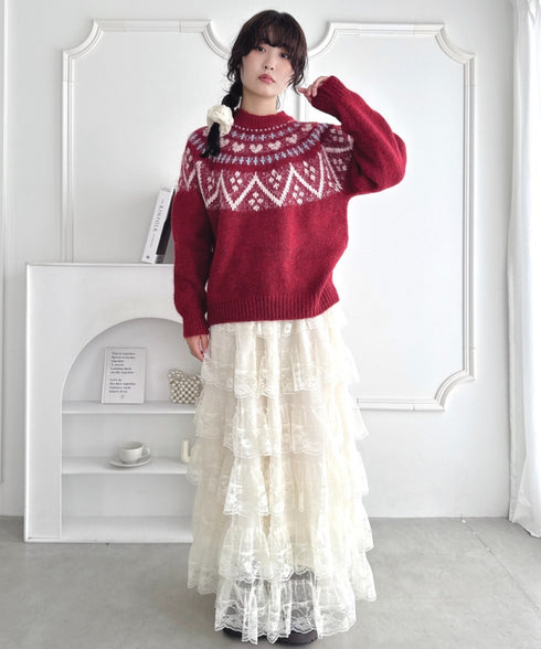 ハートノルディックニットトップス | LO2254028 | レッド