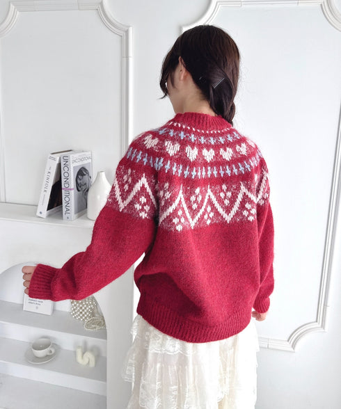 ハートノルディックニットトップス | LO2254028 | レッド