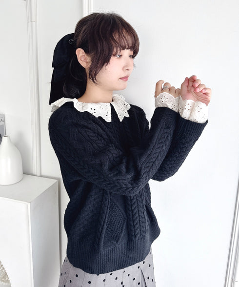 コットンレースドッキングケーブルニット | LO2256069 | ブラック