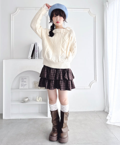 コットンレースドッキングケーブルニット | LO2256069 | アイボリー