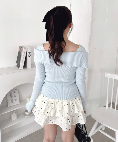 【5色展開】フロントボタンオフショル風ニットトップス | LO2256070 | ライトブルー