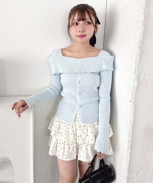 【5色展開】フロントボタンオフショル風ニットトップス | LO2256070 | ライトブルー