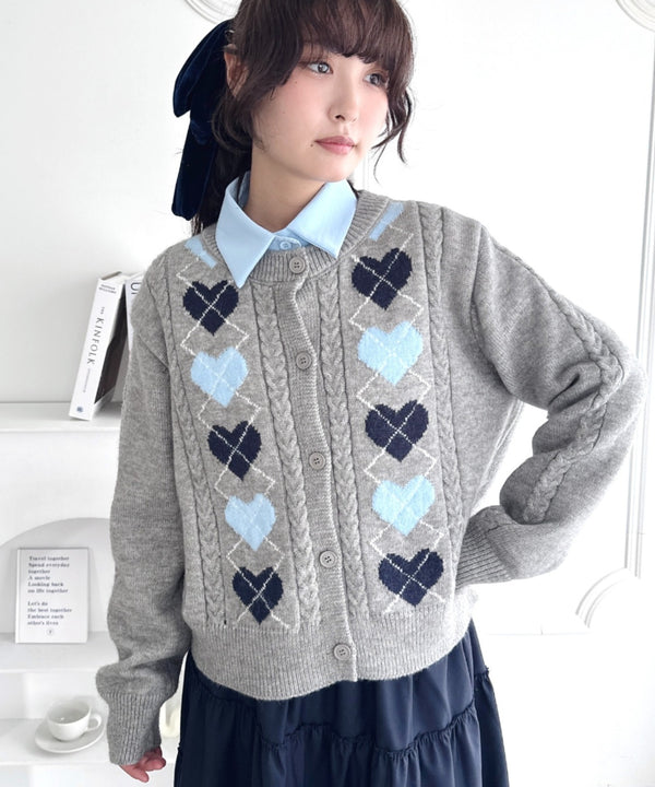 ハートアーガイルニットカーディガン | LO2256071 | グレー