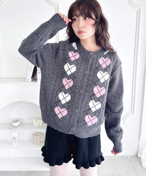 ハートアーガイルニットカーディガン | LO2256071 | チャコールグレー