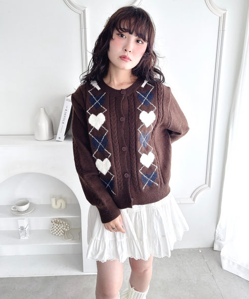 ハートアーガイルニットカーディガン | LO2256071 | ブラウン