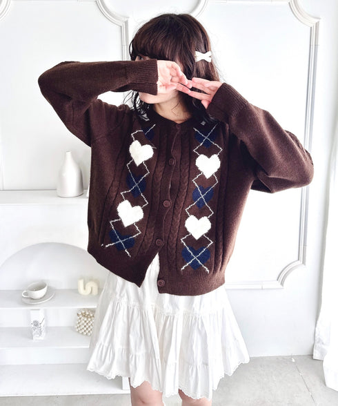 ハートアーガイルニットカーディガン | LO2256071 | ブラウン