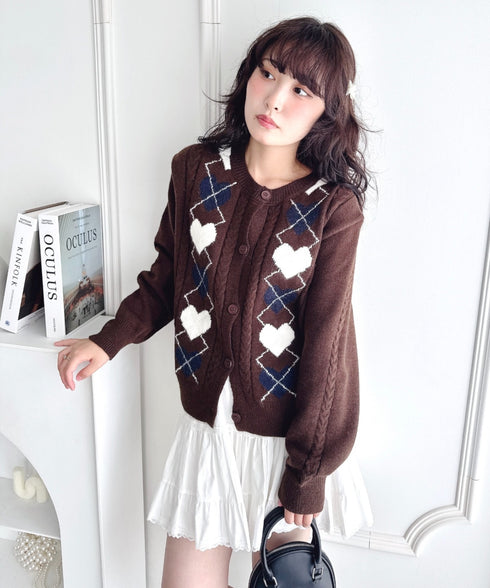 ハートアーガイルニットカーディガン | LO2256071 | ブラウン