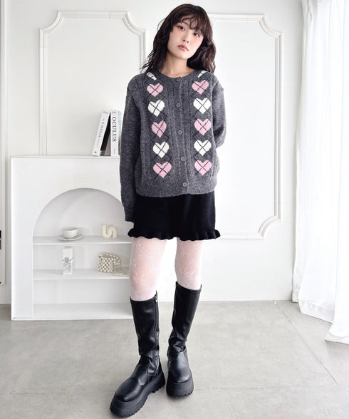 ハートアーガイルニットカーディガン | LO2256071 | チャコールグレー