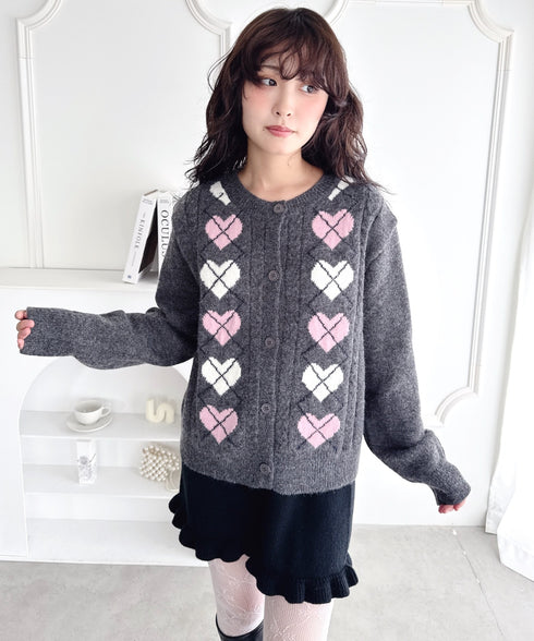 ハートアーガイルニットカーディガン | LO2256071 | チャコールグレー