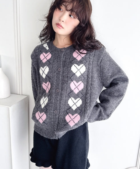 ハートアーガイルニットカーディガン | LO2256071 | チャコールグレー