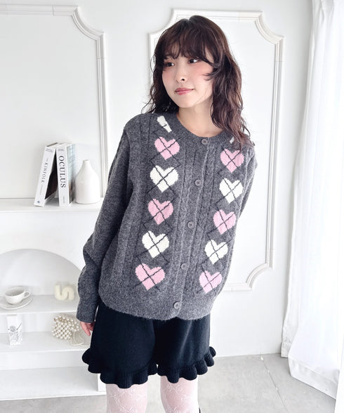 ハートアーガイルニットカーディガン | LO2256071 | チャコールグレー