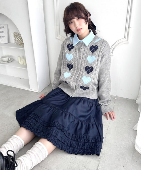 ハートアーガイルニットカーディガン | LO2256071 | グレー