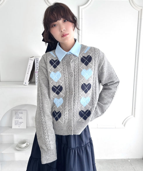 ハートアーガイルニットカーディガン | LO2256071 | グレー