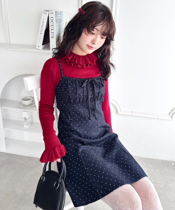 【チェック&ドット】フロントリボンミニキャミワンピース | LO2256072 | ブルー系その他