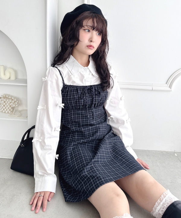 【チェック&ドット】フロントリボンミニキャミワンピース | LO2256072 | ブラック