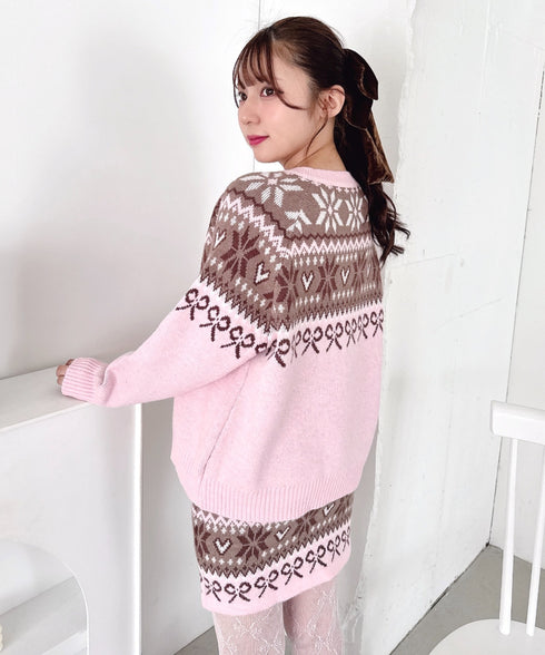リボンノルディックニットセットアップ【2点SET】 | LO2254029 | ピンク