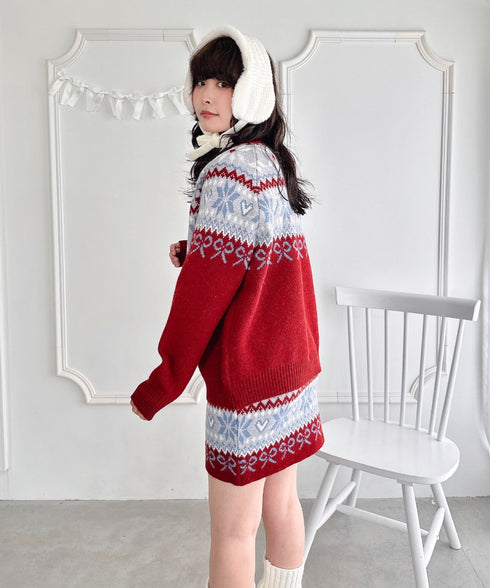 リボンノルディックニットセットアップ【2点SET】 | LO2254029 | レッド