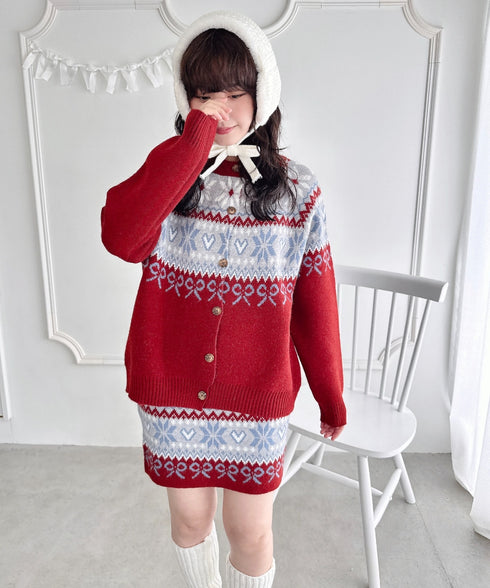 リボンノルディックニットセットアップ【2点SET】 | LO2254029 | レッド