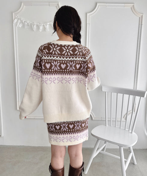 リボンノルディックニットセットアップ【2点SET】 | LO2254029 | アイボリー