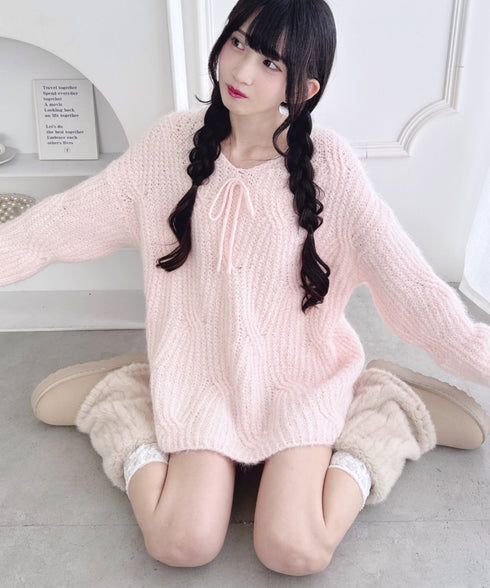 フロントリボンルーズニット | LO2254030 | ピンク