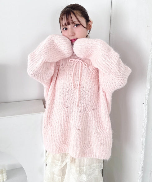 フロントリボンルーズニット | LO2254030 | ピンク
