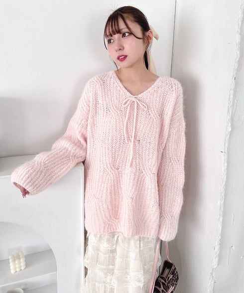 フロントリボンルーズニット | LO2254030 | ピンク