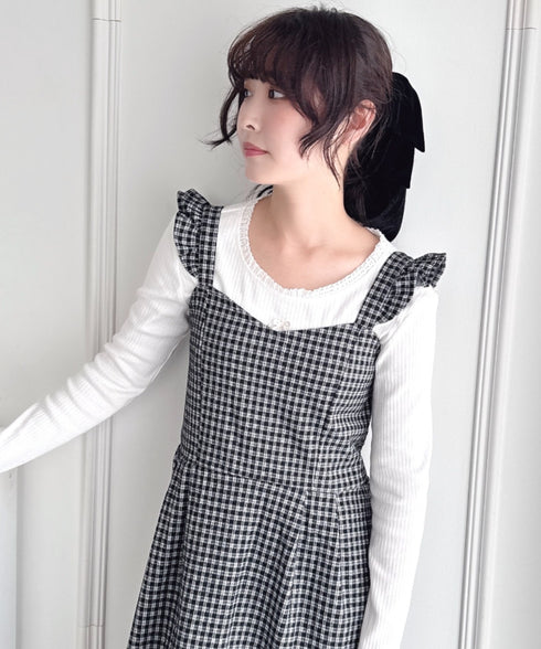 フリルショルダーチェックワンピース | LO2254031 | ブラック