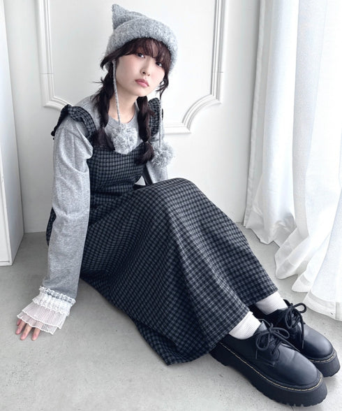 フリルショルダーチェックワンピース | LO2254031 | グレー